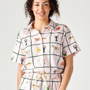 New Katie Kime Savannah Jane Top Medium Button Down Pink